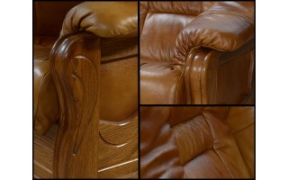 Sofa 3os skórzana DALLAS  / Sofa  / elementy dębowe / stelaż dębowy