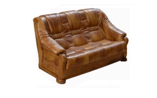 Sofa 3os skórzana DALLAS  / Sofa  / elementy dębowe / stelaż dębowy