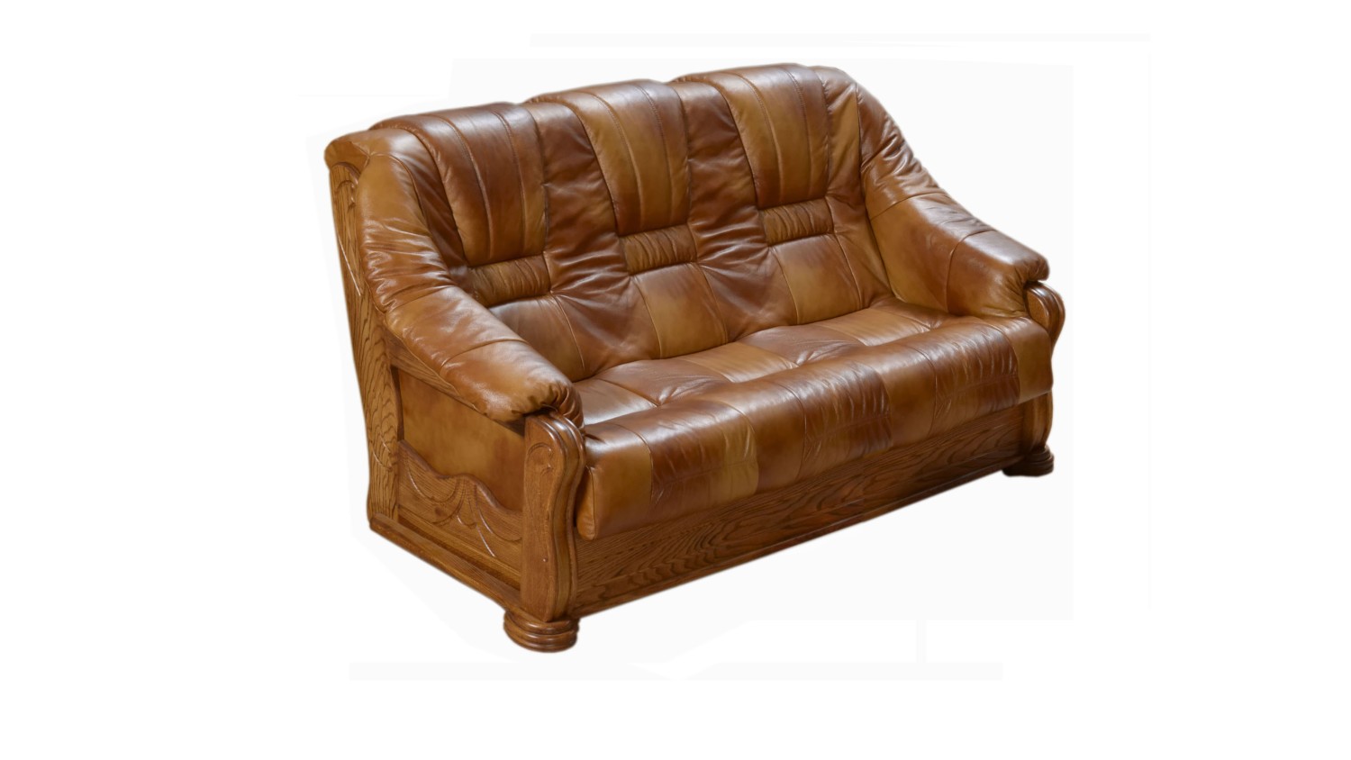 Sofa 3os skórzana DALLAS  / Sofa  / elementy dębowe / stelaż dębowy