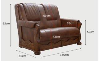 Sofa 2os  skórzana ORLLANDO 2os  / elementy dębowe